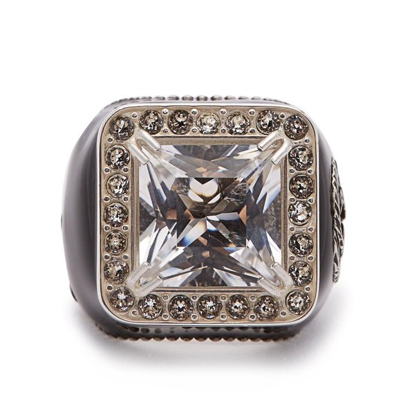 Gucci GG Crystal-embellished Signet Ring in White - Picture 1 of 14